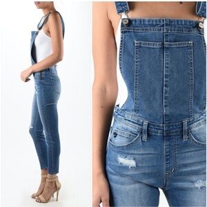 KanCAn Distressed Denim Overalls Jeans Side‎ Zipper Women's Size Large
